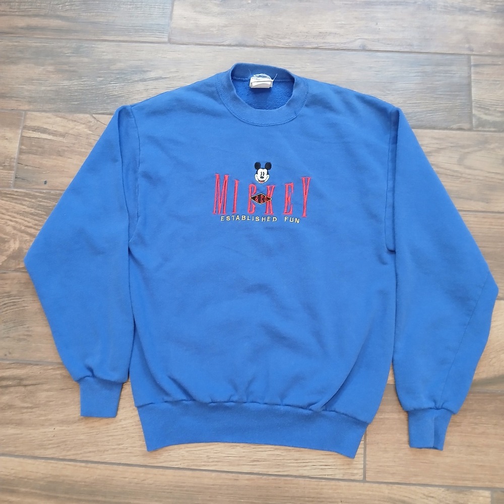 Vintage Mickey & Co Sweatshirt Mens Medium Blue Sweatshirt Crewneck Faded